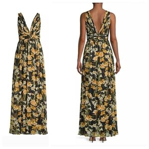 Aidan by Aidan Mattox Floral Yellow Black Maxi Long Dress Wedding Formal size 0